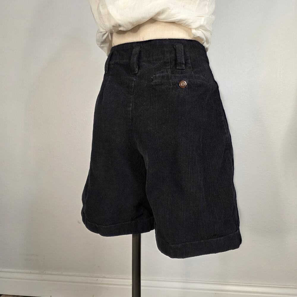 27.5 Waist Vintage Pleated Shorts Corduroy Black High Rise Dark Academia - Picture 2 of 6